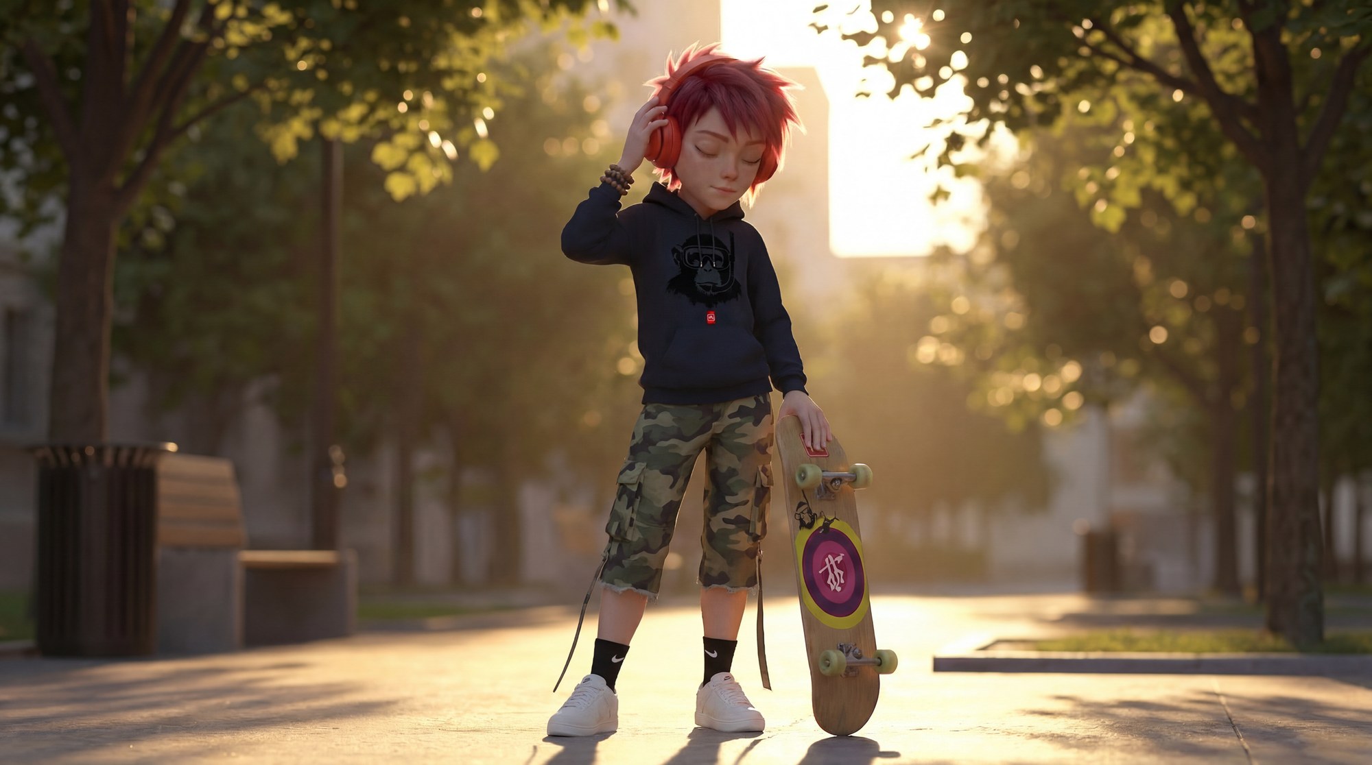 Nena — park at sunset with skateboard